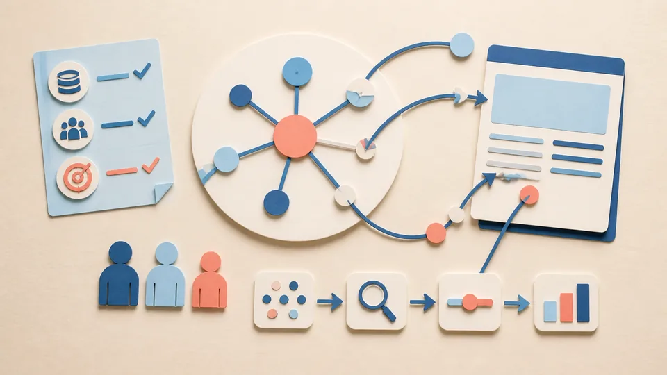 Helle Papercraft-Illustration zum Ratgeber Interne Verlinkung systematisch planen