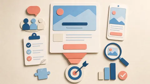 Helle Papercraft-Illustration zum Ratgeber Landingpages mit klarem Fokus