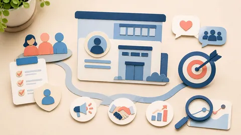 Helle Papercraft-Illustration zum Ratgeber LinkedIn-Unternehmensseite