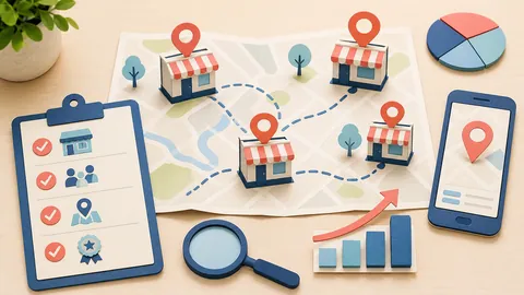 Helle Papercraft-Illustration zum Ratgeber Local SEO für mehrere Standorte