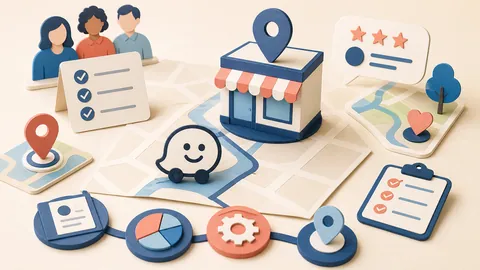 Helle Papercraft-Illustration zum Ratgeber Waze für lokale Unternehmen