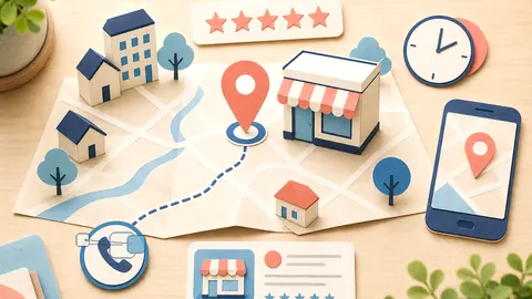 Helle Papercraft-Illustration zum Ratgeber Search Console für Standortseiten