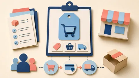 Helle Papercraft-Illustration zum Ratgeber Google Merchant Center einrichten