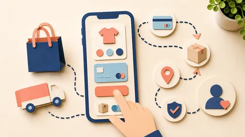 Helle Papercraft-Illustration zum Ratgeber Mobile Commerce optimieren