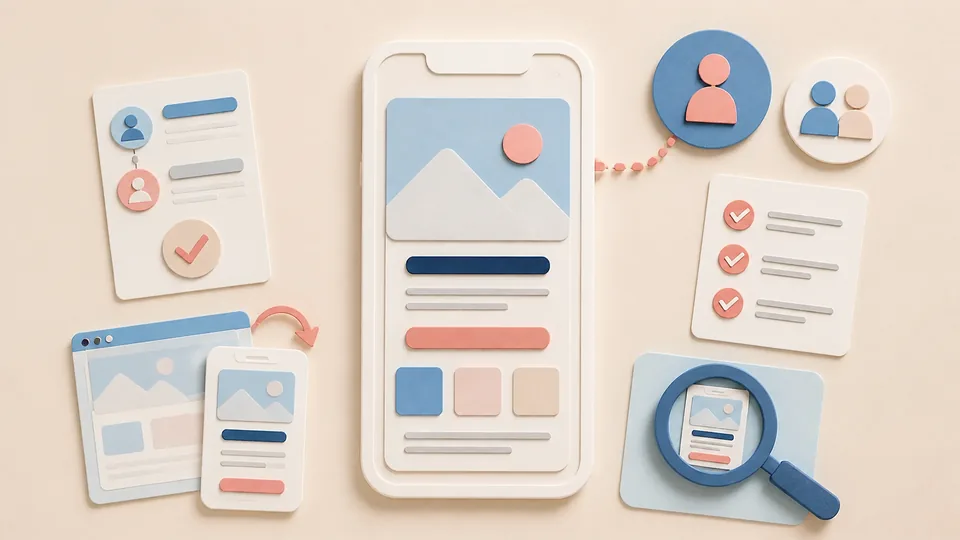 Helle Papercraft-Illustration zum Ratgeber Mobile-first gestalten