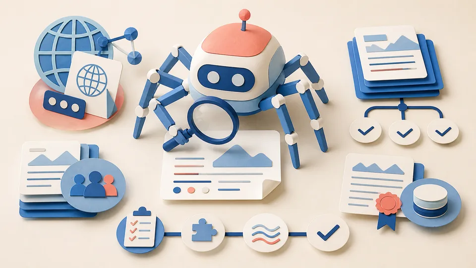Helle Papercraft-Illustration zum Ratgeber OAI-SearchBot kontrollieren