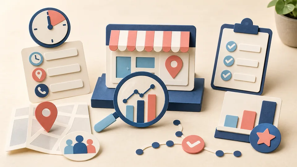 Helle Papercraft-Illustration zum Ratgeber Performance-Daten im Unternehmensprofil