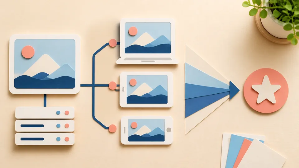 Helle Papercraft-Illustration zum Ratgeber Responsive Images ausliefern