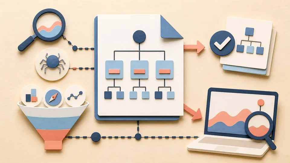 Helle Papercraft-Illustration zum Ratgeber XML-Sitemaps richtig aufbauen