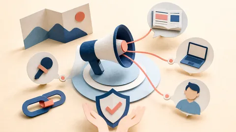 Helle Papercraft-Illustration zum Ratgeber Digital PR für belastbare Erwähnungen