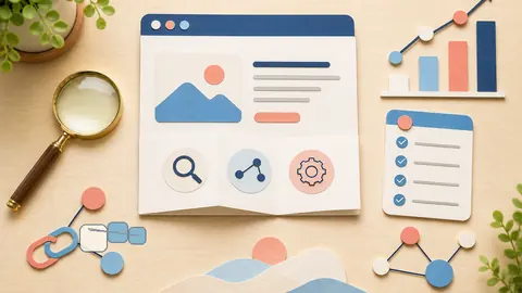 Helle Papercraft-Illustration zum Ratgeber Relaunch-Checkliste für SEO