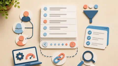 Helle Papercraft-Illustration zum Ratgeber Pagination und grosse Listen