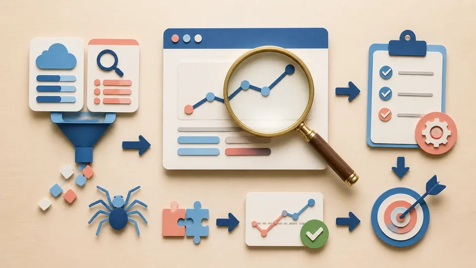 Helle Papercraft-Illustration zum Ratgeber Google Search Console richtig lesen