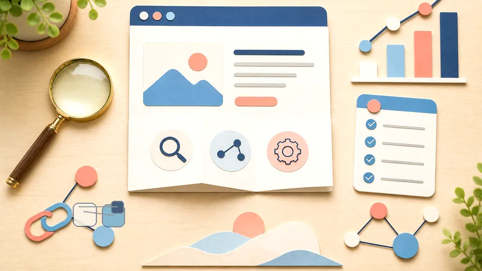 Helle Papercraft-Illustration zum Ratgeber Helpful Content System verstehen