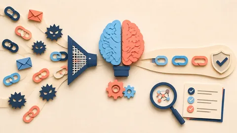 Helle Papercraft-Illustration zum Ratgeber SpamBrain und Link-Spam