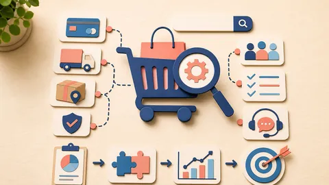 Helle Papercraft-Illustration zum Ratgeber SEO für Onlineshops