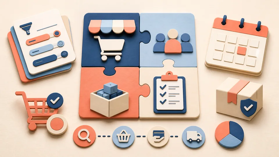 Helle Papercraft-Illustration zum Ratgeber WooCommerce für Unternehmen