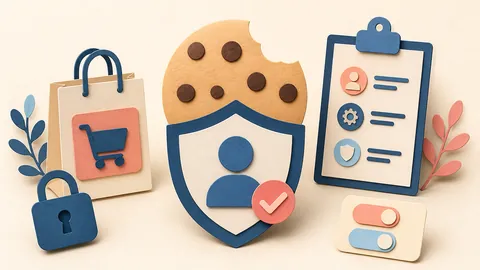 Helle Papercraft-Illustration zum Ratgeber Datenschutz und Cookies im Shop