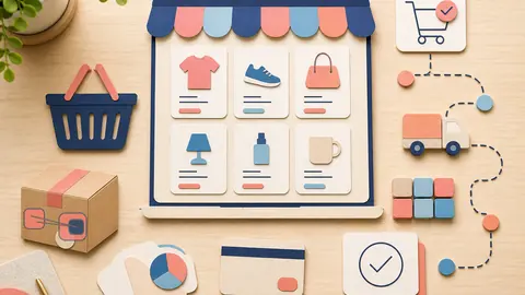 Helle Papercraft-Illustration zum Ratgeber Facettierte Navigation im Shop
