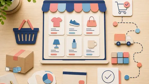 Helle Papercraft-Illustration zum Ratgeber PIM für Produktdaten