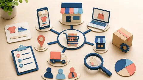Helle Papercraft-Illustration zum Ratgeber Multichannel-Commerce organisieren