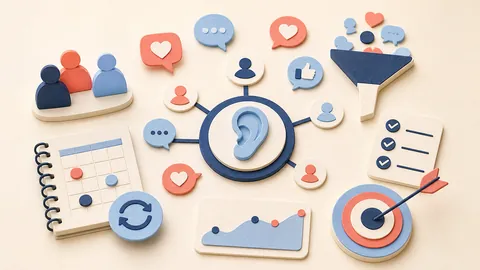 Helle Papercraft-Illustration zum Ratgeber Social Listening einrichten