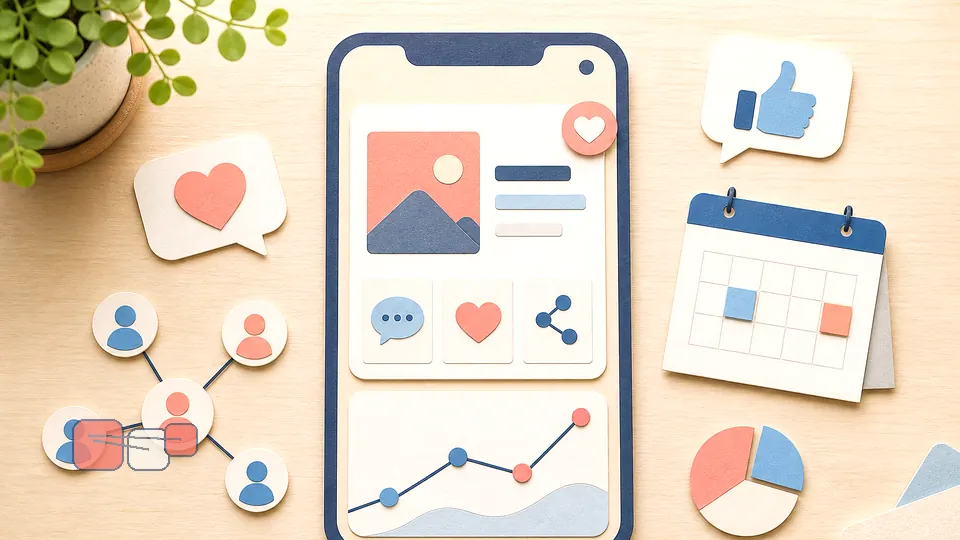 Helle Papercraft-Illustration zum Ratgeber Facebook-Unternehmensseite pflegen