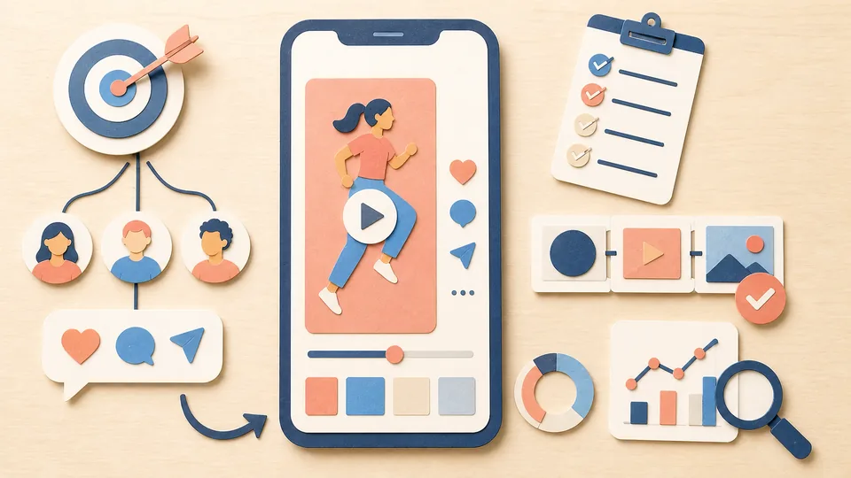 Helle Papercraft-Illustration zum Ratgeber Instagram Reels planen