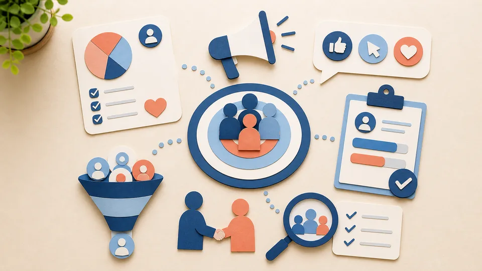 Helle Papercraft-Illustration zum Ratgeber LinkedIn Ads Grundlagen