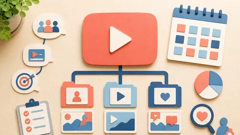 Helle Papercraft-Illustration zum Ratgeber YouTube-Kanal strukturieren