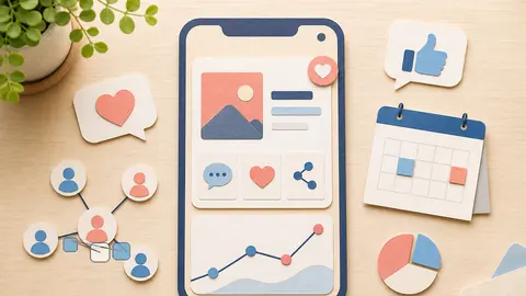 Helle Papercraft-Illustration zum Ratgeber Social-Media-Analytics lesen