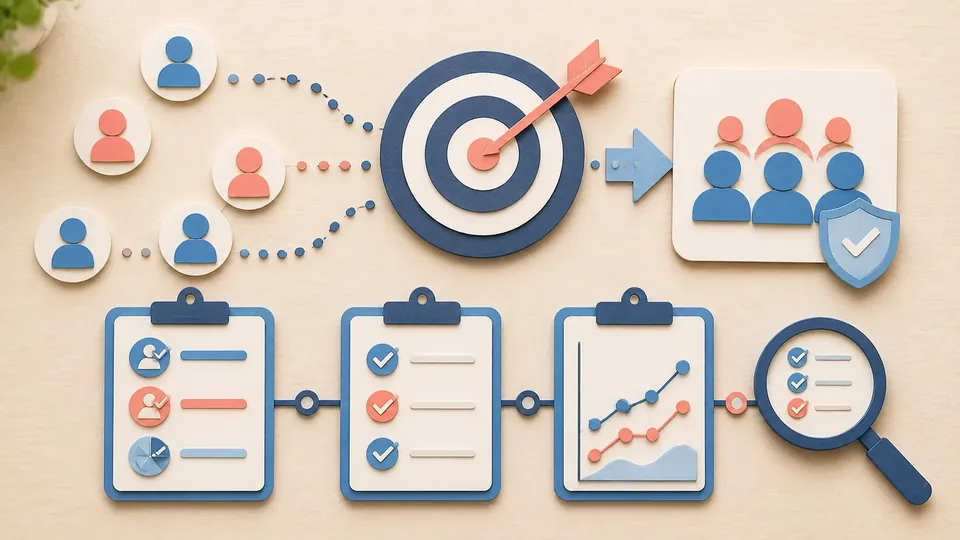 Helle Papercraft-Illustration zum Ratgeber Retargeting verantwortungsvoll planen
