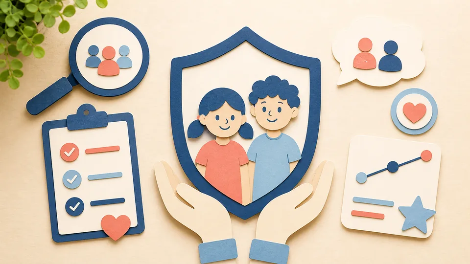 Helle Papercraft-Illustration zum Ratgeber Kinder und sensible Zielgruppen