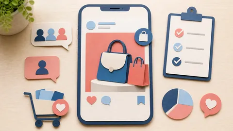 Helle Papercraft-Illustration zum Ratgeber Social Commerce auf Instagram