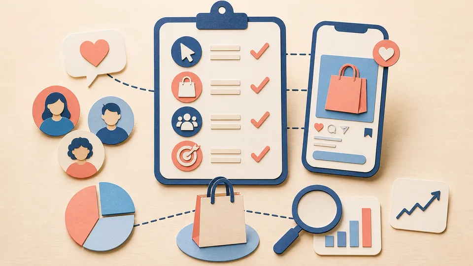 Helle Papercraft-Illustration zum Ratgeber Social Commerce planen