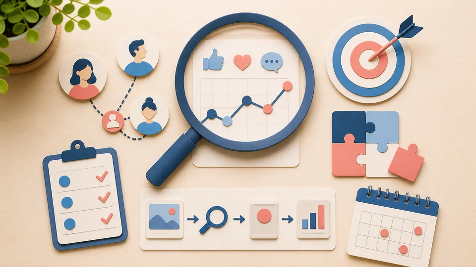 Helle Papercraft-Illustration zum Ratgeber Social-Media-Analytics lesen