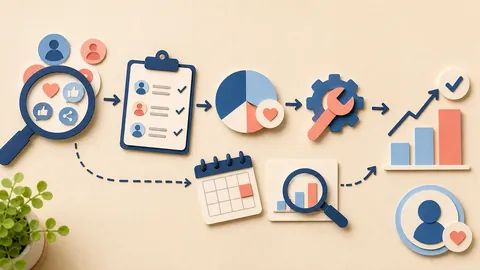 Helle Papercraft-Illustration zum Ratgeber Social-Media-Audit Schritt für Schritt