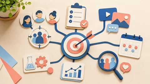 Helle Papercraft-Illustration zum Ratgeber Social-Media-Strategie entwickeln