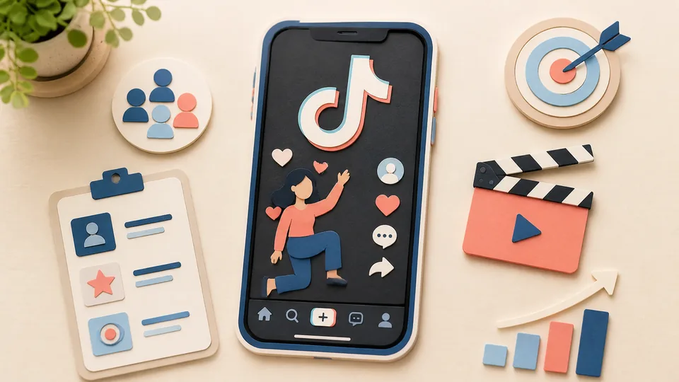 Helle Papercraft-Illustration zum Ratgeber TikTok Business starten