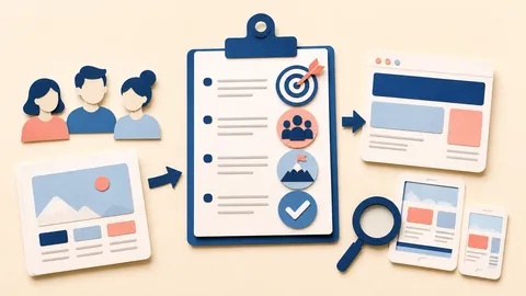 Helle Papercraft-Illustration zum Ratgeber Website-Briefing mit klaren Zielen
