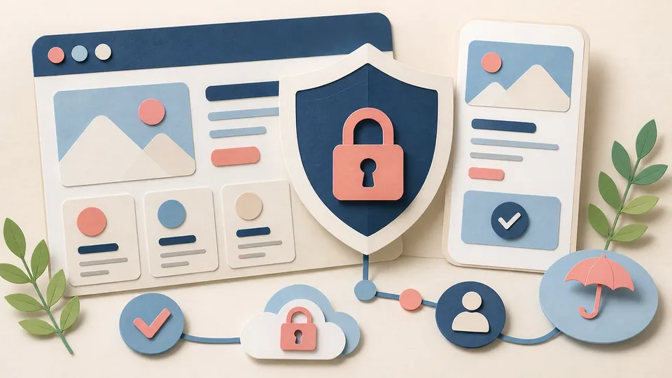 Helle Papercraft-Illustration zum Ratgeber Website-Sicherheit im Design