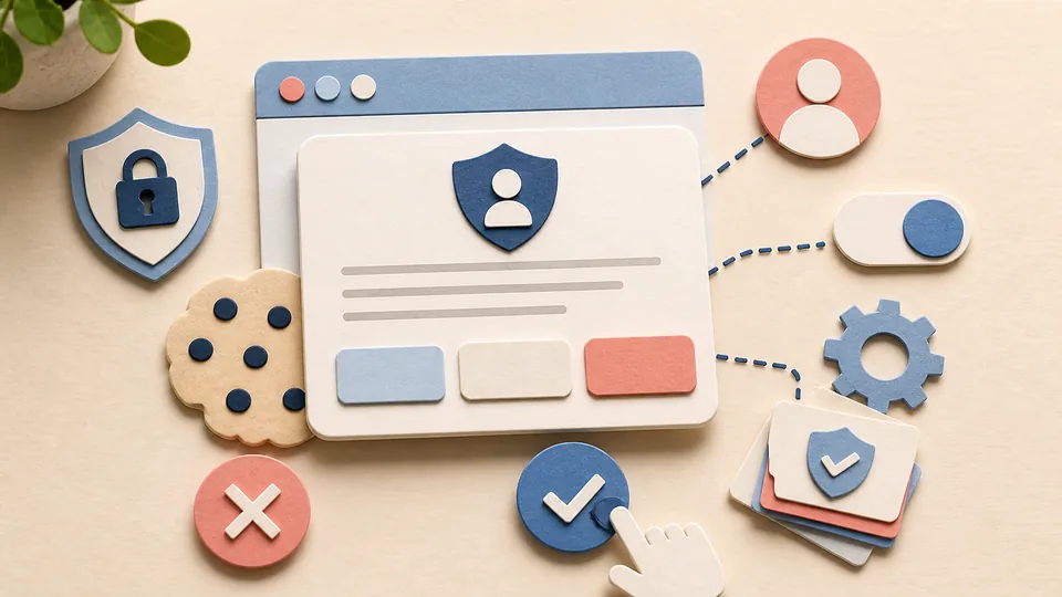 Helle Papercraft-Illustration zum Ratgeber Datenschutzfreundlicher Cookie-Banner