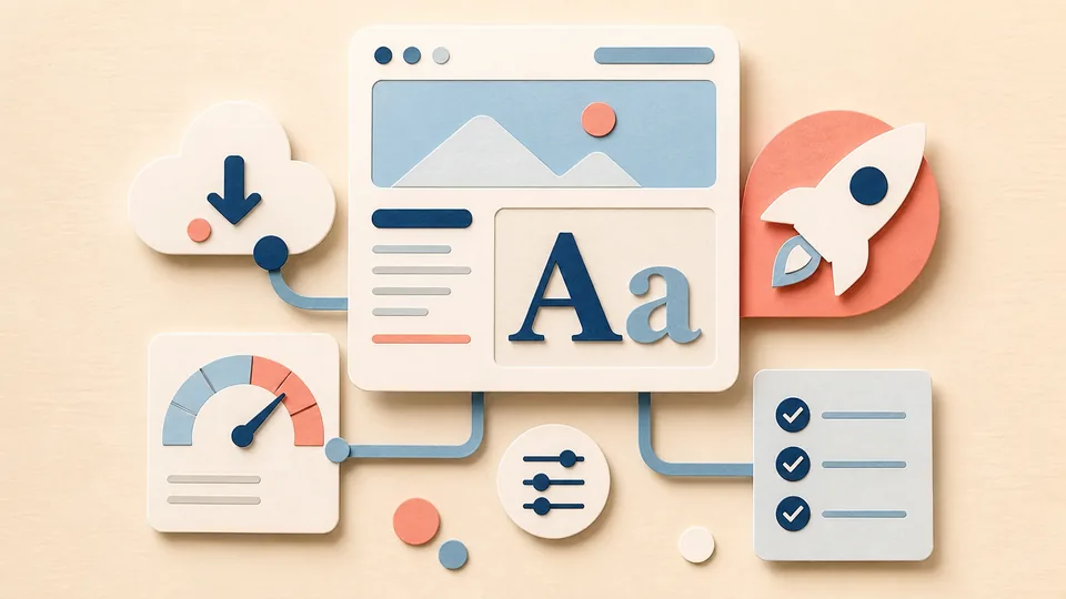 Helle Papercraft-Illustration zum Ratgeber Webfonts performant laden