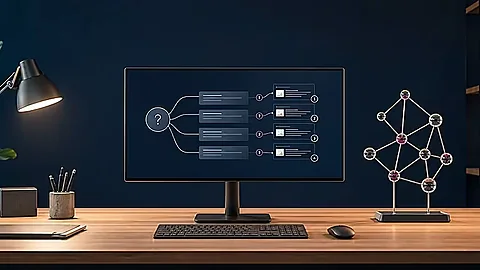 Verzweigte Suchanfragen und ein Wissensnetz für KI-gestützte Antworten auf einem Monitor